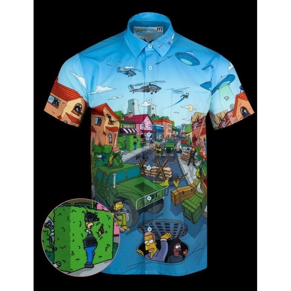 Retro Rifle "Evergreen Terrace" Simpsons Button Down Shirt -  Men's- XL Tall